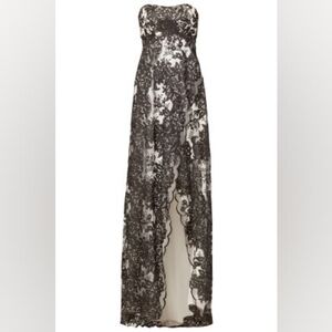 ❤️BUY2️⃣GET1️⃣🩷FREE*$1,100 MARCHESA NOTTE SMOKED IVY WHT BLK LACE GOWN 2, 4, 12